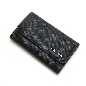  Prada PRADAsafia-no car f leather 6 ream key case 2PG222 black metallic ru metal fittings [ used ]S rank 