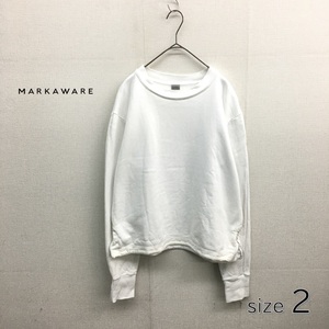 HZ8999*MARKAWARE : both hem Zip crew neck sweat *2* white sample goods ma-ka wear 