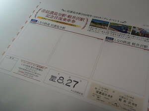 しなの鉄道　信濃追分駅100周年プレイベント記念「信濃追分駅・軽井沢駅往復記念乗車券」
