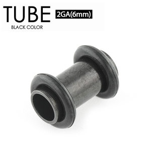 チューブ ブラック BLACK 2G(6mm) サージカルステンレス316L カラーコーティング ボディピアス 両側をゴムで固定 イヤーロブ 2ゲージ┃