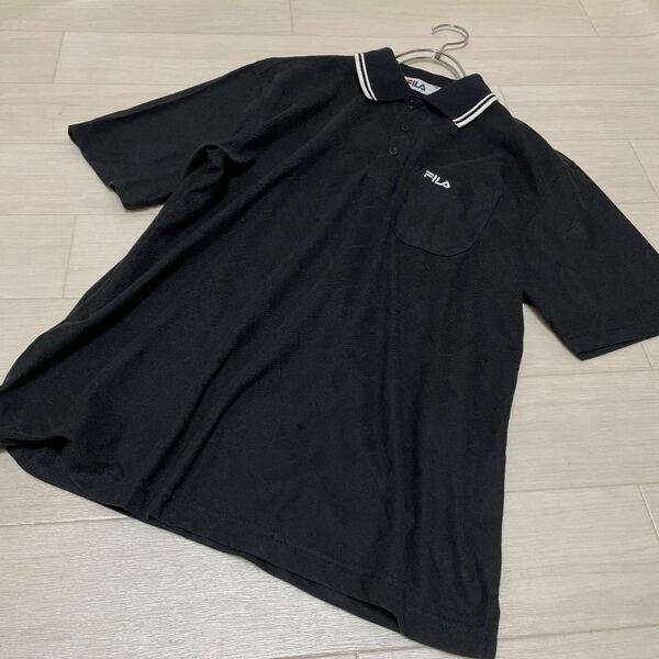 フィラ　FILA ゴルフウェア　ポロシャツ　黒　ブラック　シャドーダイヤ柄　Mサイズ ゴルフシャツ　半袖シャツ