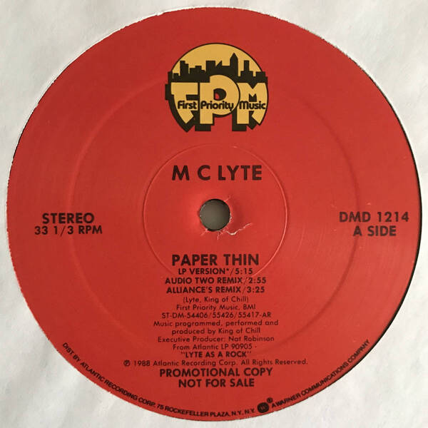 MC Lyte - Paper Thin / Spare The Rod (USオリジナル/プロモ/Promo/ミドル)