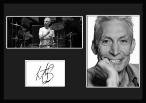 10種類!Charlie Watts/チャーリー・ワッツ/ローリング・ストーンズ/ドラマー/サインプリント&証明書付きフレーム/BW/モノクロ(5-3Ｗ）