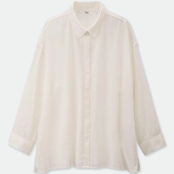 ユニクロ リネンブレンドシャツ 七分袖シャツ 白 ホワイト
