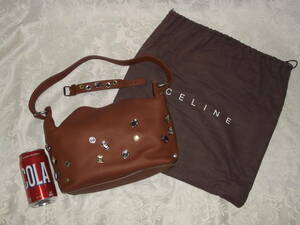 未使用保管品★セリーヌCELINE★ビジューショルダーバッグ・ビジューバングルブレスレット★2点セット★牛革茶系