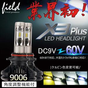 【FLD0677】X3 Plus DC9V-60V 大型トラックも対応可能 HB4 9006ヘッドライト発光角度調整機能付き ファンレスタイプ IP67 6000LM 50W