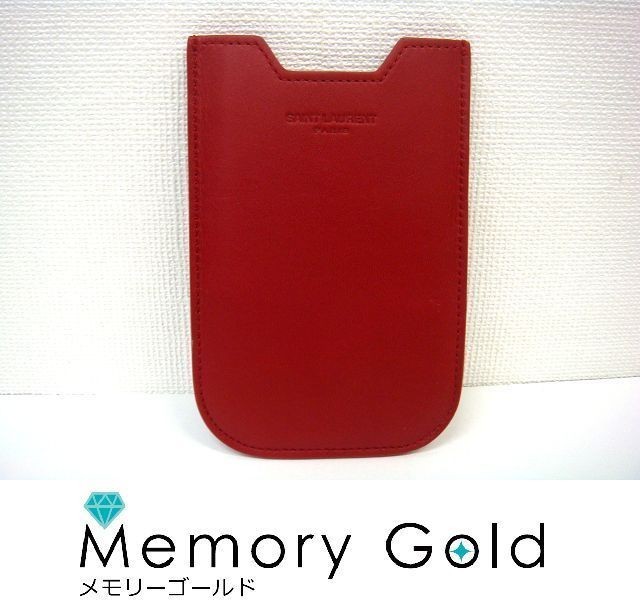 ♪サンローラン iPhone4/4Sケース レザー レッド 中古 美品 A37346