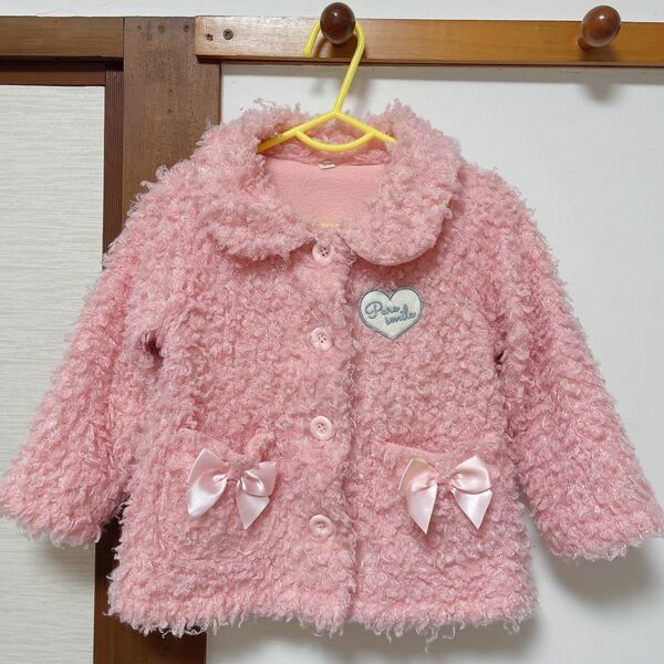 西松屋 ピンク プードル ファー ジャケット コート 上着 90cm