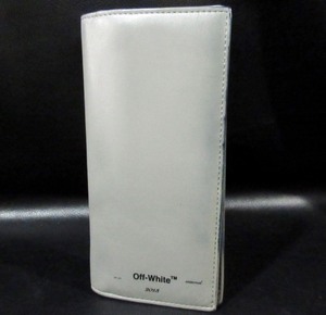 イタリア製 オフホワイト Off-White レザー 二つ折り 長財布 ウォレット 札入れ 小銭入れ カード入れ メンズ レディース グレー系