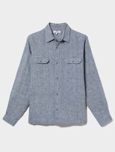 シンプル麻ワークシャツ■美品ユーズド■AIGLEエーグル■吸水速乾ダブルポケットリネンシャツ■定価15,400円■SHIRTボックスシルエット