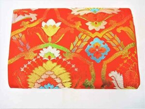 袋帯 赤系マルチカラー 金刺繍 幅約31cm 中古 良品 HP-4 20220925