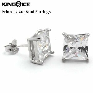 【トップの幅 7mm】King Ice キングアイス プリンセスカット スタッド ピアス ホワイトゴールド Princess-Cut Stud Earrings イヤリング