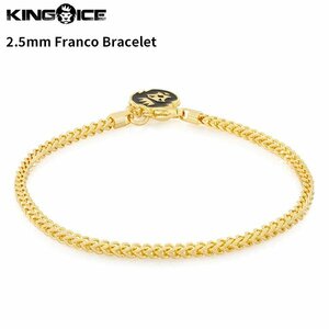 【チェーン幅 2.5mm、長さ 8インチ】King Ice キングアイス フランコチェーン ブレスレット ゴールド 2.5mm Franco Bracelet メンズ 男性