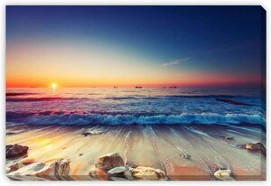 Art hand Auction New Art Panel Art Poster Sea Coast Wave Beach Sunrise Sun Canvas Painting Modern Art Wall Hanging Interior Painting 60x40cm, artwork, painting, others