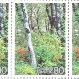 [ stamp 1366] World Heritage series no. 4 compilation white god mountain ground * beech . raw . Heisei era 7 year 80 jpy 20 surface 1 seat 