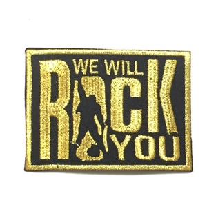 金　ゴールド　アイロン ワッペン WE WILL ROCK YOU　刺繍 パッチ リペア　クイーン 　Queen　フレディ・マーキュリー