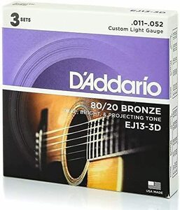 x3セットパックD'Addario ダダリオ アコースティックギター弦 Custom Light .011-.052 EJ13