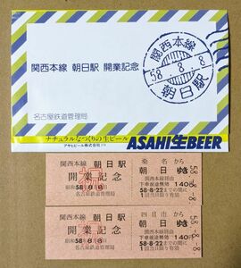 記念切符 国鉄 関西本線 朝日駅 開業記念 乗車券 2枚組 ケース付 昭和58年8月8日 No.0464 名古屋駅旅行センター発行