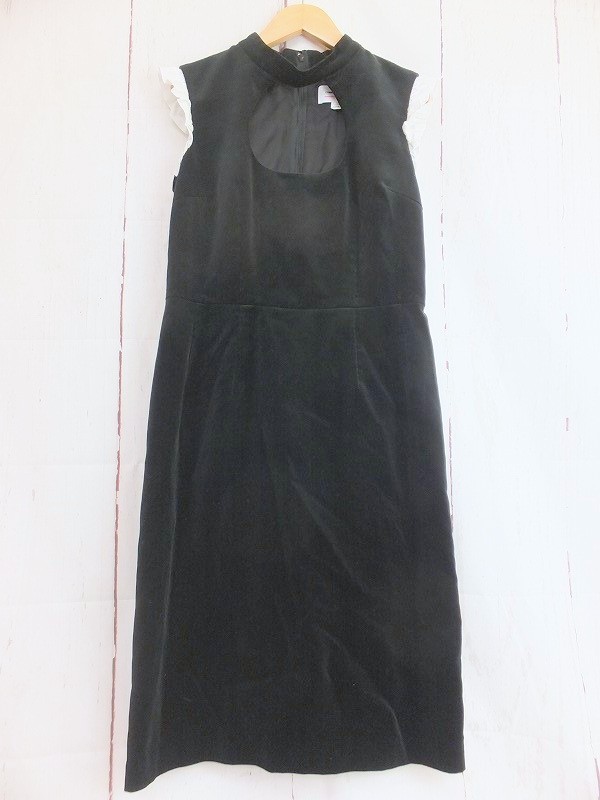 COMME des GARCONS 縮絨 切替デザインフリルワンピース 黒S asrama
