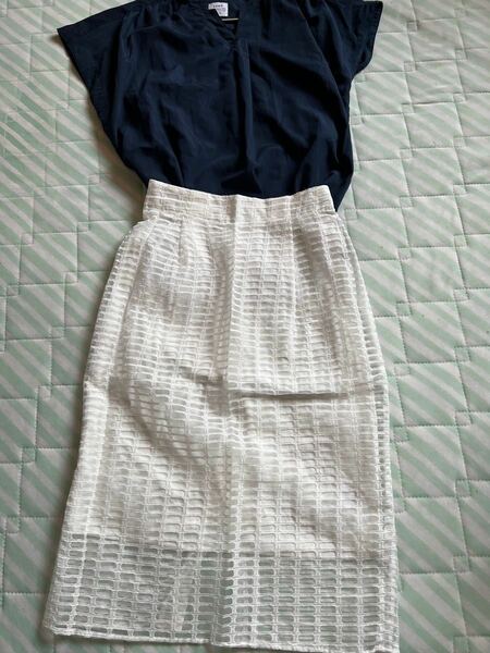 (N47)FRAY I.D 刺繍 タイトスカート 流行りの透け感シースルー Sサイズ