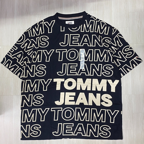 TOMMY HILFIGER USA正規品 【2XL】 TommyJeans トミージーンズ TJ総柄 90s オーバーサイズ ビッグ Tシャツ 濃紺 スカイキャプテン (R4F-9)の画像1