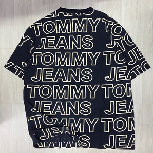 TOMMY HILFIGER USA正規品 【2XL】 TommyJeans トミージーンズ TJ総柄 90s オーバーサイズ ビッグ Tシャツ 濃紺 スカイキャプテン (R4F-9)の画像5