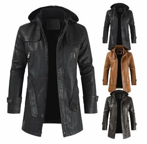 LHK1707* fashion coat men's leather coat trench coat leather leather with a hood . casual 