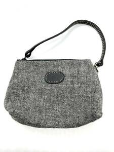 KITAMURA Kitamura K lady's Mini pouch with strap . gray tweed × leather 