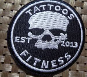 黒円型　髑髏TF◆新品タトゥ　フィットネス　ドクロ　どくろ　TATOOS FITNESS刺繍ワッペン★ミリタリー　筋トレ◇激シブ■洋服・衣類DIY