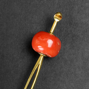 [.] natural red color .. sphere . silver made SILVER san . coral .. sphere red ..book@.. peach color .. era ornamental hairpin antique old . China tonbodama 