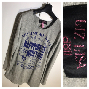 LIZ LISA doll リズリサ HAPPPINESS be WITH YOU! フレアシルエット 長袖 Ｔシャツ ロンT ワンピース？ カットソー 霜降りグレー 灰 F