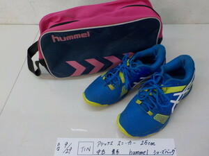 TIN●○アシックス　スニーカー　25ｃｍ　中古　青系　hummel　シューズバック　4-9/29（も）