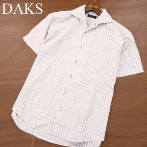 DAKS ダックス 春夏 ロゴ刺繍★ ストライプ 半袖 シャツ Sz.M　メンズ 日本製　A2T09511_8#A