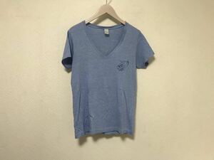 本物プレッジpledgeコットンプリントVネック半袖Tシャツメンズサーフアメカジミリタリーストリートスケーター青ブルー48日本製L