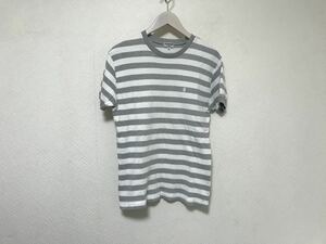 本物ジムフレックスGymphlexコットンボーダー柄半袖Tシャツメンズサーフアメカジビジネスサーフ白ホワイトグレーM