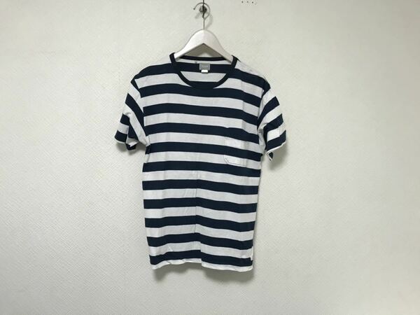 本物デラックスDELUXEコットンボーダー柄半袖Tシャツメンズサーフアメカジビジネスサーフ白ホワイト青ブルーXL42日本製