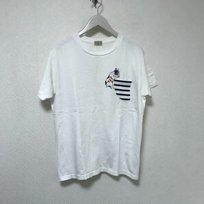 本物テスTESコットン胸ポケット犬ドッグプリント半袖Tシャツメンズサーフアメカジビジネスサーフ白ホワイト日本製M