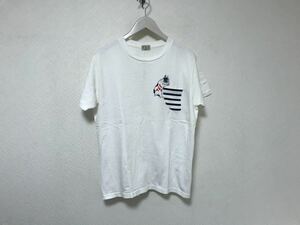 本物テスTESコットン胸ポケット犬ドッグプリント半袖Tシャツメンズサーフアメカジビジネスサーフ白ホワイト日本製M