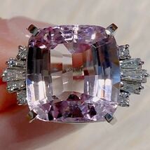 ライラッシュピンク！！清楚！！【Kunzite】クンツァイト　脇ダイヤモンド　0.48ct pt900 約11.4g 簡易ソーティング付き_画像1