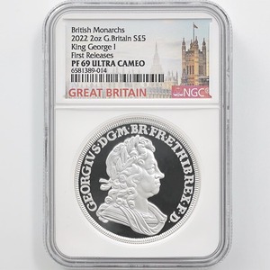 2022 英国 君主 シリーズ キングジョージ1世 5ポンド 銀貨 2オンス プルーフ NGC PF 69 UC FR 初鋳版 準最高鑑定 完全未使用品 元箱付