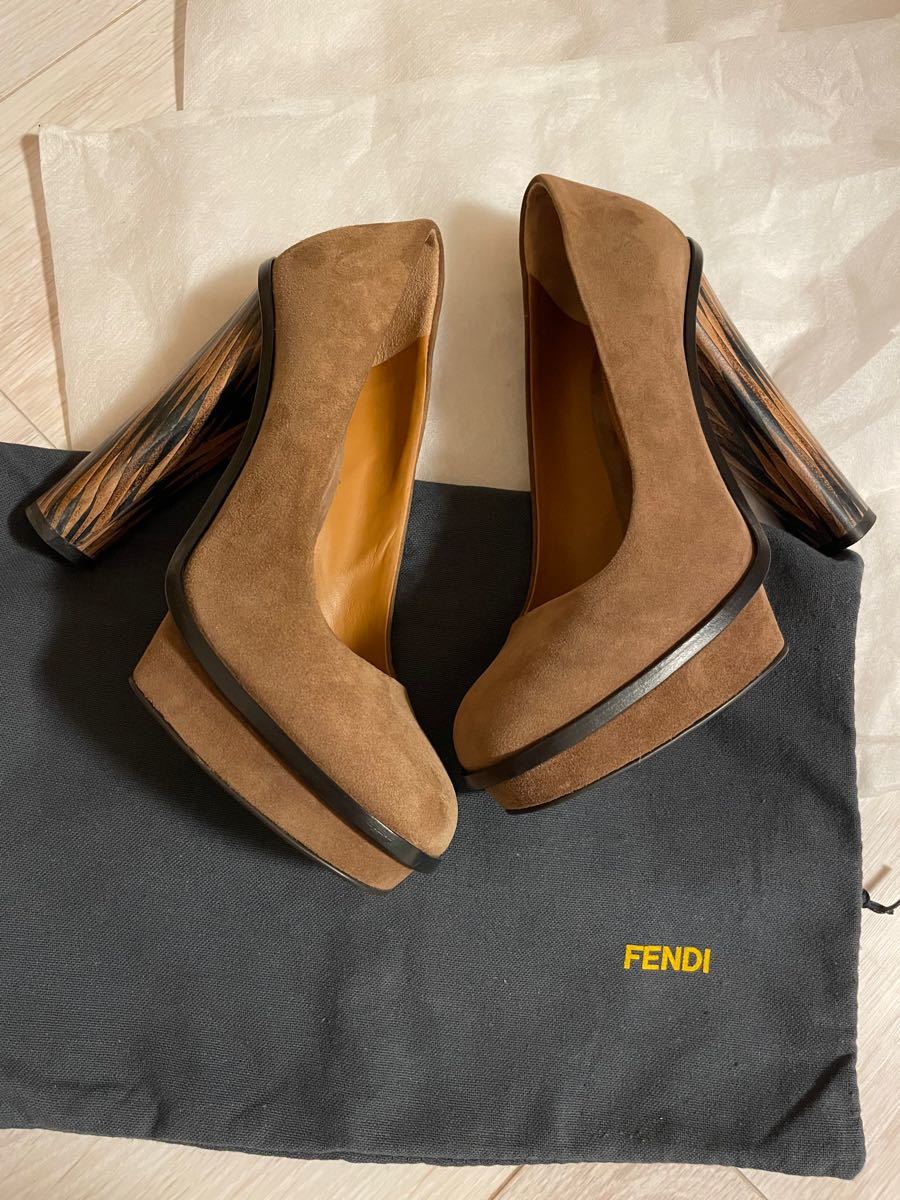 フェンディ FENDI ウェッジ スウェード パンプス 23cm キャメル 靴