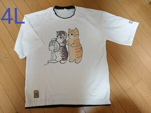 大きいサイズ◆大人可愛い猫柄ラウンドネック半袖Tシャツ 4XL 4L 5L