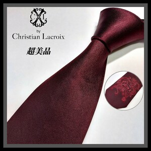 147【Christian Lacroix】クリスチャンラクロワ ネクタイ 赤×刺繍