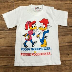 ◆90年代 WOODY WOODPECKER ＆FRIENDS ウッディー・ウッドペッカー 半袖Ｔシャツ 子供服 100サイズ ホワイト ヴィンテージ 日本製