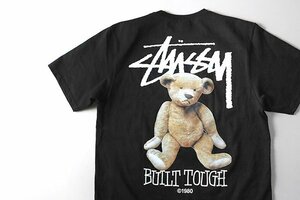 【1円スタート】 STUSSY ◆ BUILT TOUGH TEE プリント Tシャツ 黒 Mサイズ 半袖 カットソー テディベア クマ ステューシー ◆WX10