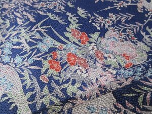 Art hand Auction 25336 Fine pattern lining♪ Unworn! Elegant! Cute! Cute (･∀･) Good!!! Blue! Small flower pattern! Hand-painted! Crepe! L size! Length 168! Sleeve 65! Good condition♪, women's kimono, kimono, small crest, Tailored