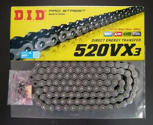 送料無料！便利、カット済み ＃DIDチェーン520VX3 106L SRV250 ルネッサ250 SRX250F XJ400Z/ZS クリップジョイント付き