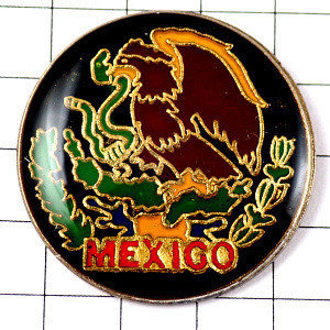 ピンバッジ・メキシコ国旗のサボテンの上で蛇をくわえた鷲イーグル鳥◆フランス限定ピンズ◆レアなヴィンテージものピンバッチ