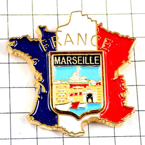 ピンバッジ・マルセイユの風景フランス紋章トリコロール国旗色◆フランス限定ピンズ◆レアなヴィンテージものピンバッチ