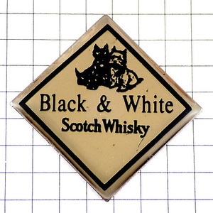 ピンバッジ・ブラック＆ホワイト白黒犬スコッチウイスキー酒◆フランス限定ピンズ◆レアなヴィンテージものピンバッチ
